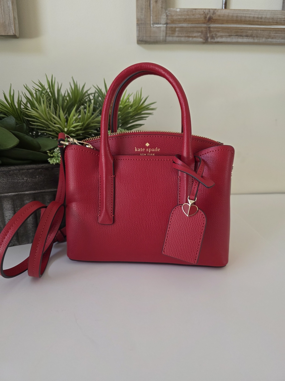 Kate Spade Margaux Mini Satchel Crossbody Hot Chili Red Textured Leather
